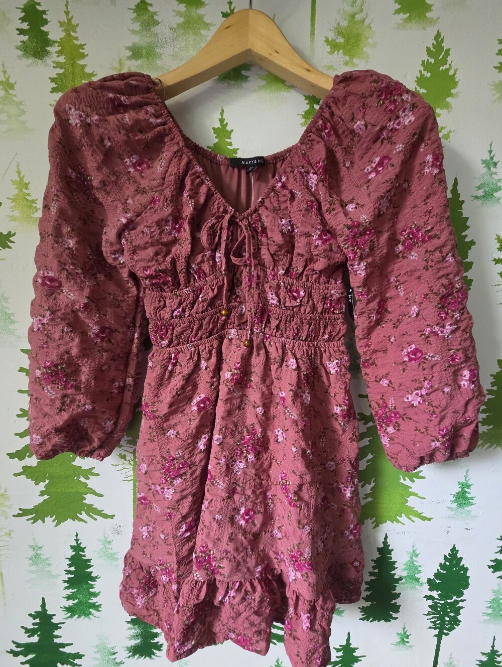 Mary & Mo Rose Floral Smocked Puff-Sleeve Mini Dress